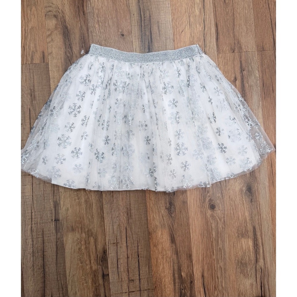 btween Girls Silver Snowflake‎ Tulle Skirt Size 10 Holiday Winter Glitter